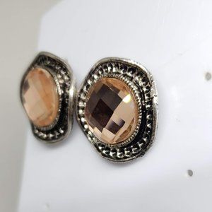 Large Round Stud Earrings Light Tan Giant Gem